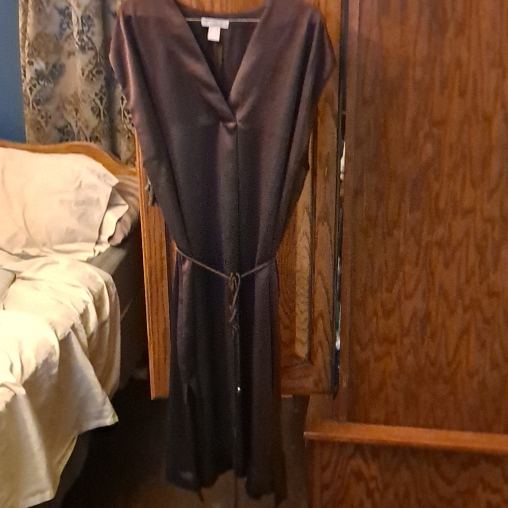 H&M purple silk tie waste dress
